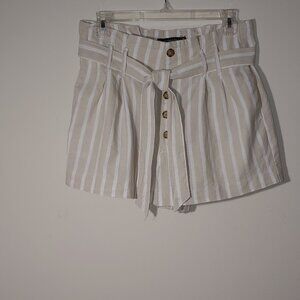 Abercrombie & Fitch High Rise Pape rbag Stripes Linen Blend Shorts Size M Cream
